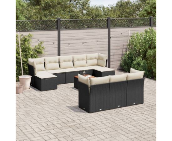 vidaXL 11-częściowy zestaw wypoczynkowy do ogrodu, poduszki czarny rattan PE Dārza mēbeļu komplekti