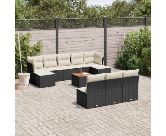 vidaXL 11-częściowy zestaw wypoczynkowy do ogrodu, poduszki czarny rattan PE Dārza mēbeļu komplekti