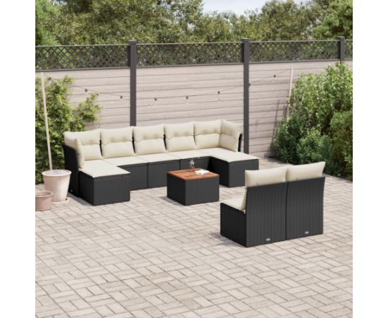 vidaXL 10-częsciowy zestaw wypoczynkowy do ogrodu, poduszki czarny rattan PE Dārza mēbeļu komplekti
