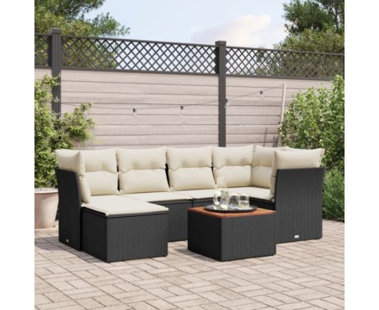 vidaXL 7-częsciowy zestaw wypoczynkowy do ogrodu, z poduszkami, czarny Dārza mēbeļu komplekti