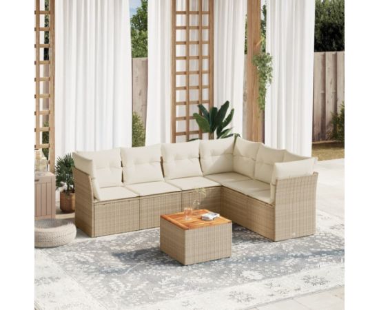 vidaXL 7-częściowy zestaw wypoczynkowy do ogrodu, z poduszkami, beżowy Dārza mēbeļu komplekti