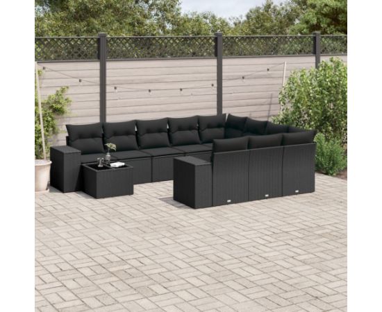 vidaXL 11-częściowy zestaw wypoczynkowy do ogrodu, poduszki czarny rattan PE Dārza mēbeļu komplekti