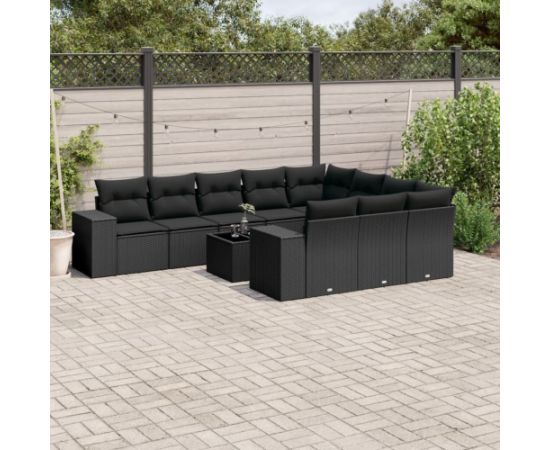 vidaXL 11-częściowy zestaw wypoczynkowy do ogrodu, poduszki czarny rattan PE Dārza mēbeļu komplekti