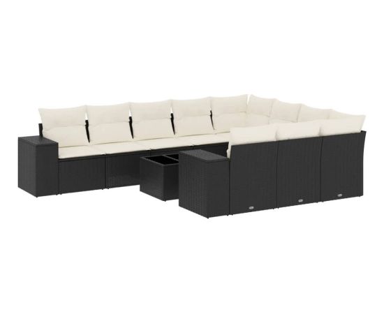 vidaXL 11-częściowy zestaw wypoczynkowy do ogrodu, poduszki czarny rattan PE Dārza mēbeļu komplekti