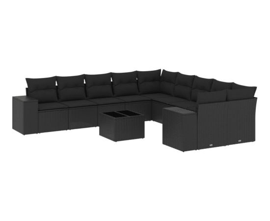 vidaXL 11-częściowy zestaw wypoczynkowy do ogrodu, poduszki czarny rattan PE Dārza mēbeļu komplekti