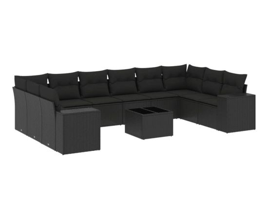 vidaXL 11-częściowy zestaw wypoczynkowy do ogrodu, poduszki czarny rattan PE Dārza mēbeļu komplekti