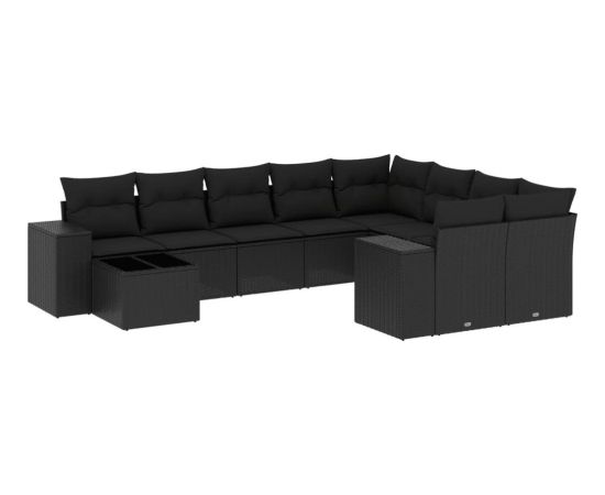 vidaXL 10-częściowy zestaw wypoczynkowy do ogrodu, poduszki czarny rattan PE Dārza mēbeļu komplekti