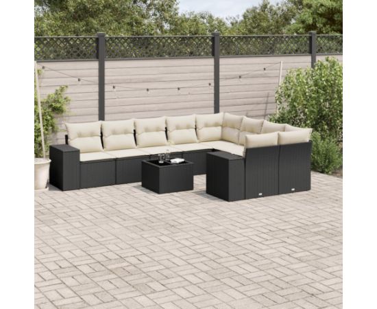 vidaXL 10-częściowy zestaw wypoczynkowy do ogrodu, poduszki czarny rattan PE Dārza mēbeļu komplekti