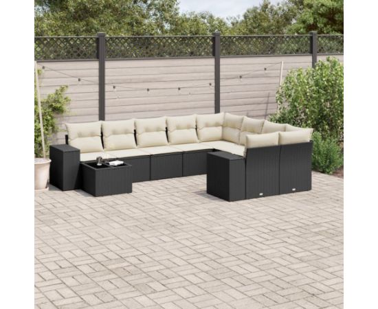 vidaXL 10-częściowy zestaw wypoczynkowy do ogrodu, poduszki czarny rattan PE Dārza mēbeļu komplekti