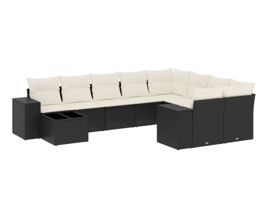 vidaXL 10-częściowy zestaw wypoczynkowy do ogrodu, poduszki czarny rattan PE Dārza mēbeļu komplekti