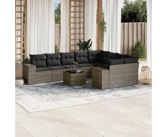 vidaXL 10-częściowy zestaw wypoczynkowy do ogrodu, z poduszkami, szary Dārza mēbeļu komplekti