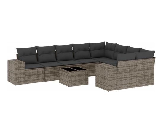 vidaXL 10-częściowy zestaw wypoczynkowy do ogrodu, z poduszkami, szary Dārza mēbeļu komplekti