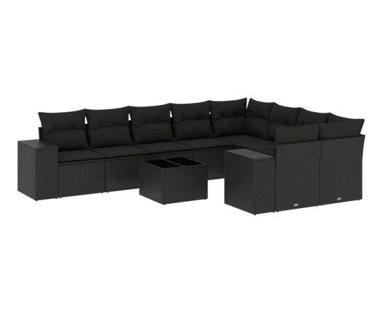 vidaXL 10-częściowy zestaw wypoczynkowy do ogrodu, poduszki czarny rattan PE Dārza mēbeļu komplekti