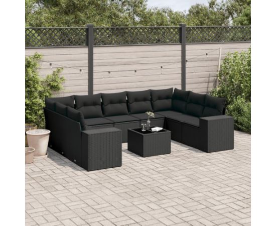 vidaXL 10-częściowy zestaw wypoczynkowy do ogrodu, poduszki czarny rattan PE Dārza mēbeļu komplekti