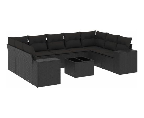 vidaXL 10-częściowy zestaw wypoczynkowy do ogrodu, poduszki czarny rattan PE Dārza mēbeļu komplekti