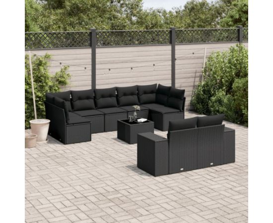vidaXL 10-częsciowy zestaw wypoczynkowy do ogrodu, poduszki czarny rattan PE Dārza mēbeļu komplekti