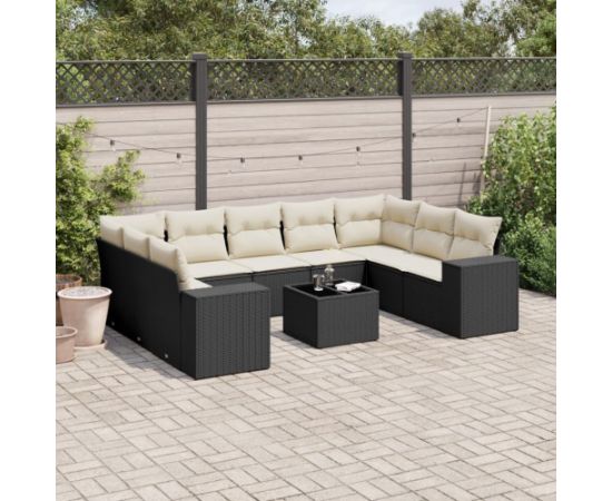 vidaXL 10-częściowy zestaw wypoczynkowy do ogrodu, poduszki czarny rattan PE Dārza mēbeļu komplekti