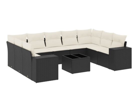 vidaXL 10-częściowy zestaw wypoczynkowy do ogrodu, poduszki czarny rattan PE Dārza mēbeļu komplekti