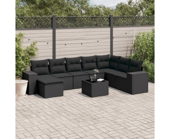 vidaXL 9-częściowy zestaw wypoczynkowy do ogrodu, z poduszkami, czarny Dārza mēbeļu komplekti