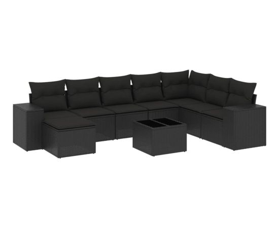 vidaXL 9-częściowy zestaw wypoczynkowy do ogrodu, z poduszkami, czarny Dārza mēbeļu komplekti