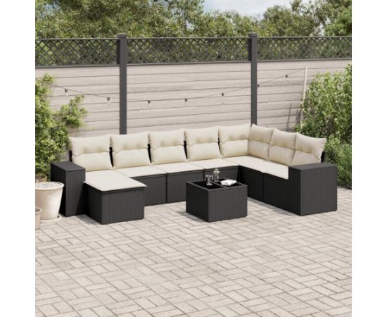 vidaXL 9-częściowy zestaw wypoczynkowy do ogrodu, z poduszkami, czarny Dārza mēbeļu komplekti