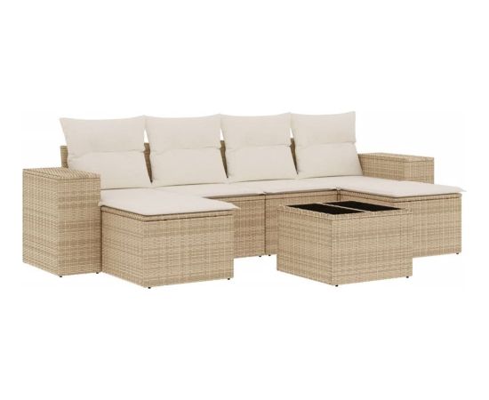 vidaXL 7-częściowy zestaw wypoczynkowy do ogrodu, z poduszkami, beżowy Dārza mēbeļu komplekti