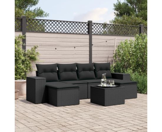 vidaXL 7-częściowy zestaw wypoczynkowy do ogrodu, z poduszkami, czarny Dārza mēbeļu komplekti
