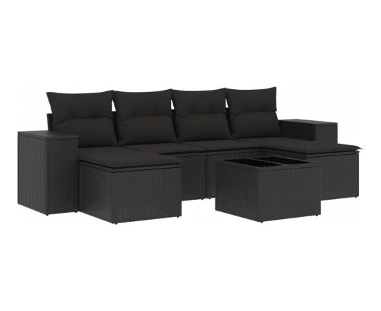 vidaXL 7-częściowy zestaw wypoczynkowy do ogrodu, z poduszkami, czarny Dārza mēbeļu komplekti