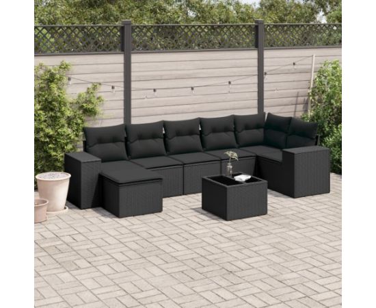 vidaXL 8-częściowy zestaw wypoczynkowy do ogrodu, z poduszkami, czarny Dārza mēbeļu komplekti