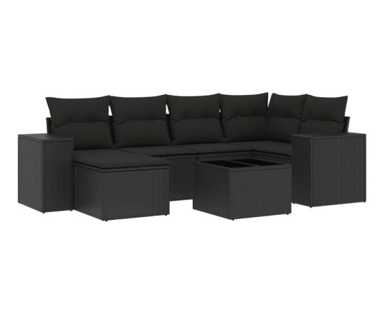 vidaXL 7-częściowy zestaw wypoczynkowy do ogrodu, z poduszkami, czarny Dārza mēbeļu komplekti