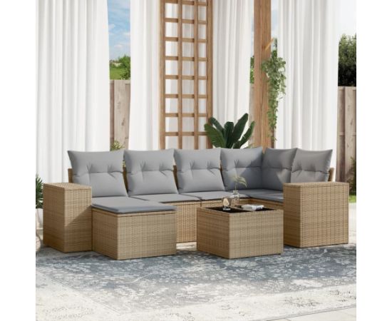 vidaXL 7-częściowy zestaw wypoczynkowy do ogrodu, z poduszkami, beżowy Dārza mēbeļu komplekti