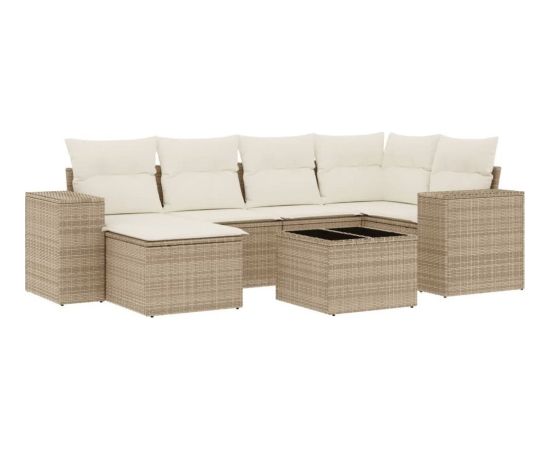 vidaXL 7-częściowy zestaw wypoczynkowy do ogrodu, z poduszkami, beżowy Dārza mēbeļu komplekti