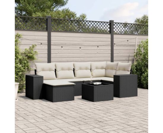 vidaXL 7-częściowy zestaw wypoczynkowy do ogrodu, z poduszkami, czarny Dārza mēbeļu komplekti