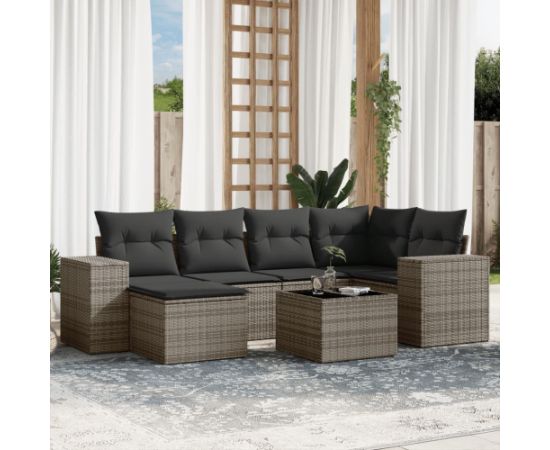 vidaXL 7-częściowy zestaw wypoczynkowy do ogrodu, z poduszkami, szary Dārza mēbeļu komplekti