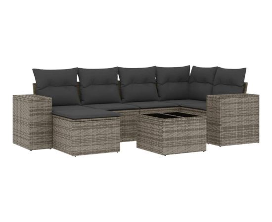 vidaXL 7-częściowy zestaw wypoczynkowy do ogrodu, z poduszkami, szary Dārza mēbeļu komplekti