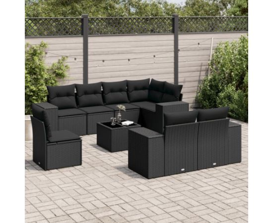 vidaXL 9-częściowy zestaw wypoczynkowy do ogrodu, z poduszkami, czarny Dārza mēbeļu komplekti