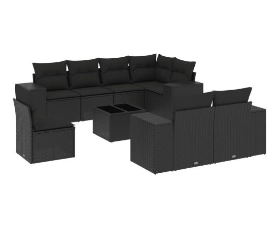 vidaXL 9-częściowy zestaw wypoczynkowy do ogrodu, z poduszkami, czarny Dārza mēbeļu komplekti