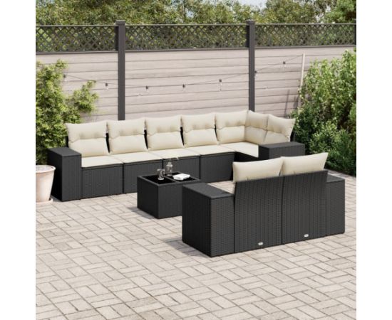 vidaXL 9-częściowy zestaw wypoczynkowy do ogrodu, z poduszkami, czarny Dārza mēbeļu komplekti