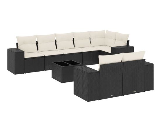 vidaXL 9-częściowy zestaw wypoczynkowy do ogrodu, z poduszkami, czarny Dārza mēbeļu komplekti