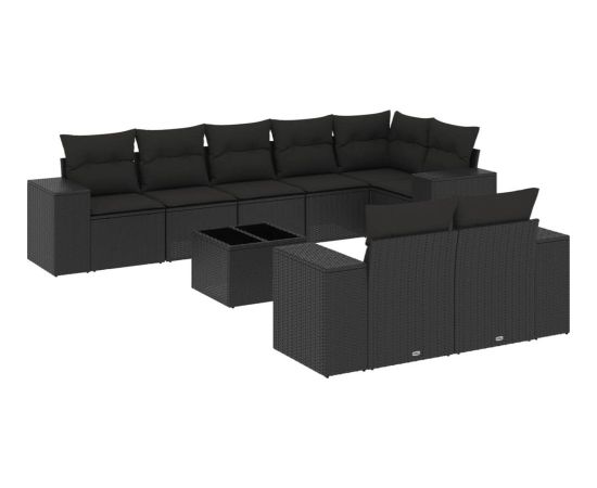 vidaXL 9-częściowy zestaw wypoczynkowy do ogrodu, z poduszkami, czarny Dārza mēbeļu komplekti