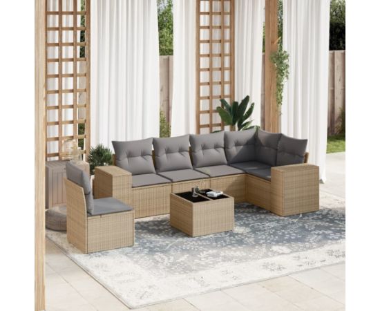 vidaXL 7-częściowy zestaw wypoczynkowy do ogrodu, z poduszkami, beżowy Dārza mēbeļu komplekti