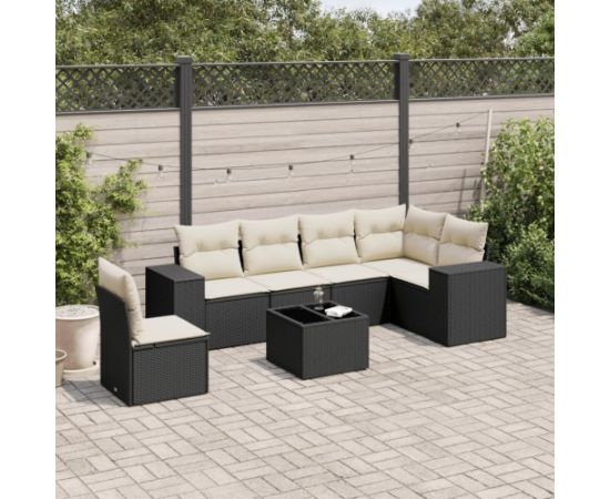 vidaXL 7-częściowy zestaw wypoczynkowy do ogrodu, z poduszkami, czarny Dārza mēbeļu komplekti