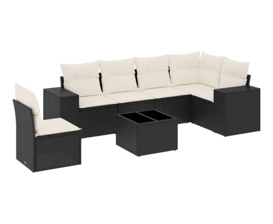 vidaXL 7-częściowy zestaw wypoczynkowy do ogrodu, z poduszkami, czarny Dārza mēbeļu komplekti