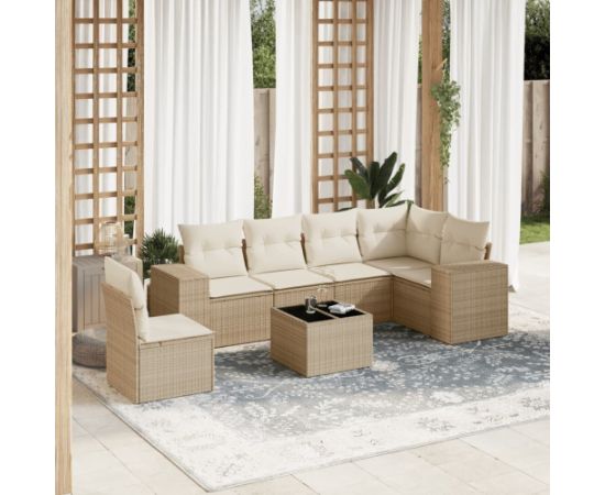 vidaXL 7-częściowy zestaw wypoczynkowy do ogrodu, z poduszkami, beżowy Dārza mēbeļu komplekti