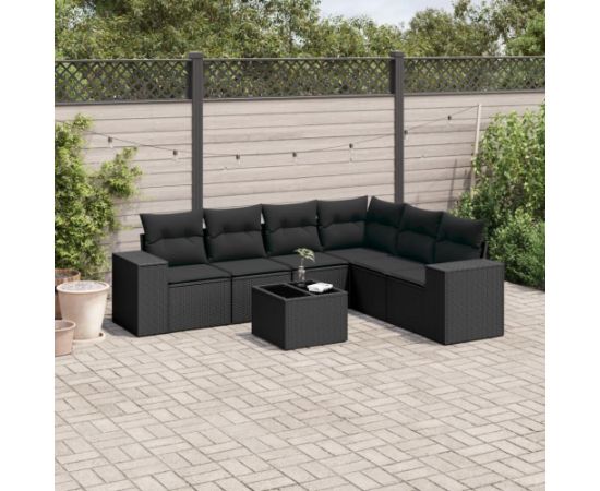 vidaXL 7-częściowy zestaw wypoczynkowy do ogrodu, z poduszkami, czarny Dārza mēbeļu komplekti