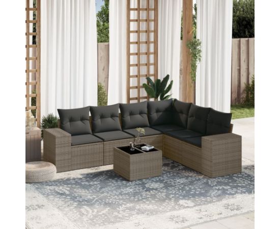 vidaXL 7-częściowy zestaw wypoczynkowy do ogrodu, z poduszkami, szary Dārza mēbeļu komplekti