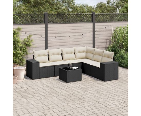 vidaXL 7-częściowy zestaw wypoczynkowy do ogrodu, z poduszkami, czarny Dārza mēbeļu komplekti