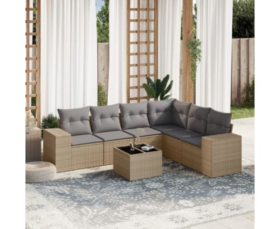 vidaXL 7-częściowy zestaw wypoczynkowy do ogrodu, z poduszkami, beżowy Dārza mēbeļu komplekti