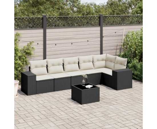 vidaXL 7-częściowy zestaw wypoczynkowy do ogrodu, z poduszkami, czarny Dārza mēbeļu komplekti