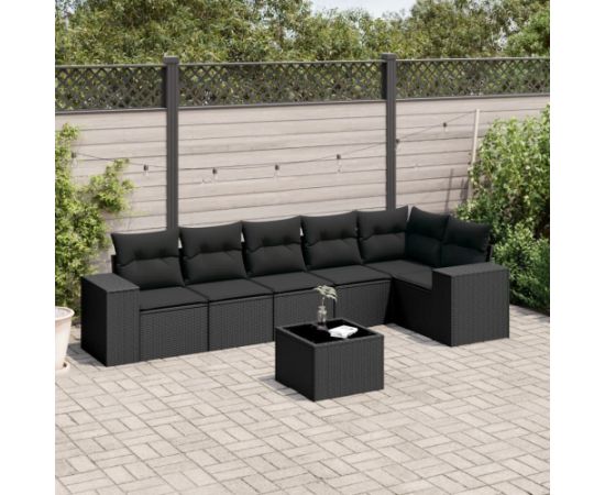 vidaXL 7-częściowy zestaw wypoczynkowy do ogrodu, z poduszkami, czarny Dārza mēbeļu komplekti